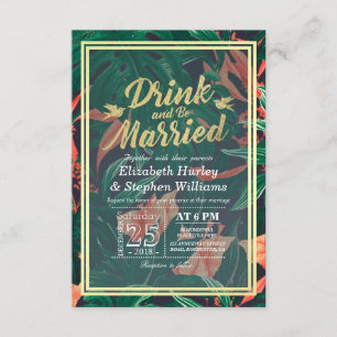Invitation Mariage moderne Boire & Etre Marié Fleurs tropical