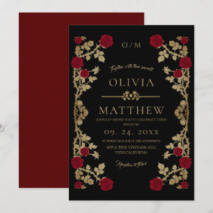 Invitation Mariage moderne Bourgogne et noir ⎮ Boho Rose Roug
