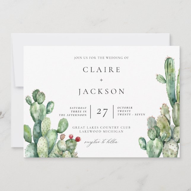 Invitation Mariage moderne Cactus (Devant)