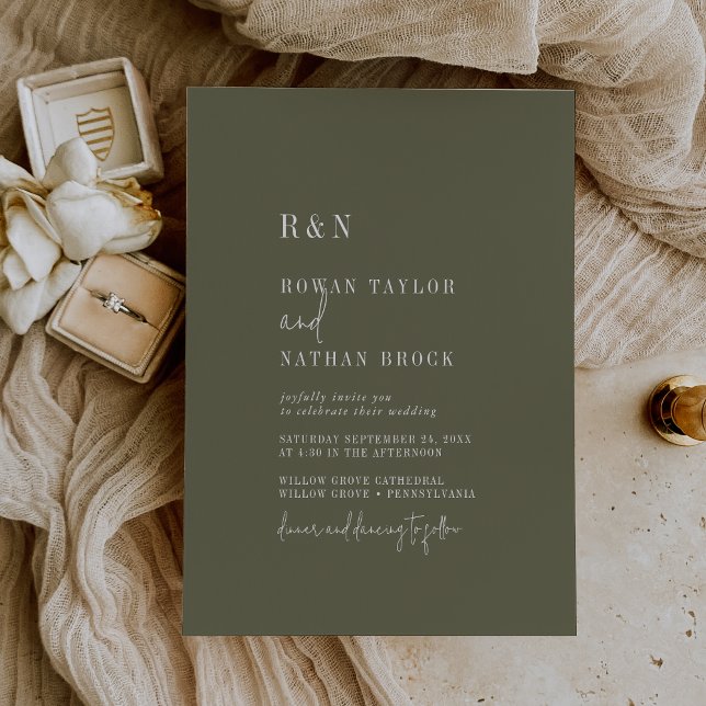 Invitation Mariage moderne chic Olive Green Monogram (Créateur téléchargé)