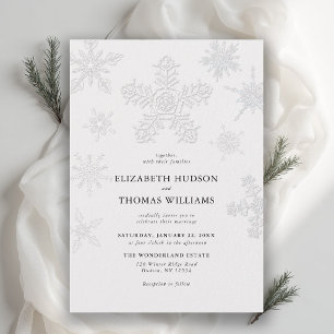 Invitation Mariage Moderne Classique Flocon de Neige Hiver Ty