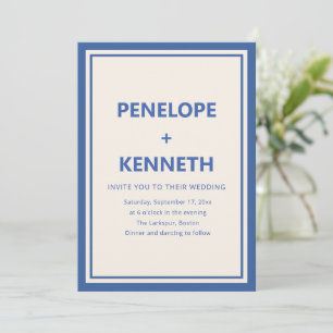 Invitation Mariage Moderne Classique Simple avec Bordure Bleu