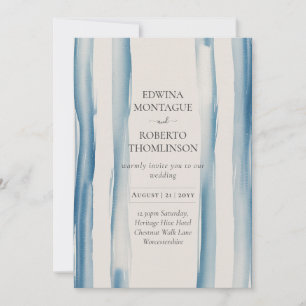 Invitation Mariage Moderne Coastal Heritage Blue Brushstroke