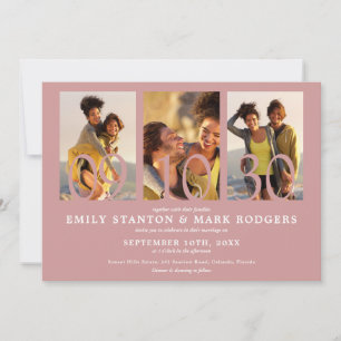 Invitation Mariage Moderne Collage Photo Rose Poussiéreuse 3
