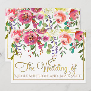 Invitation Mariage Moderne Coloré Fleurs Florales Aquarelle