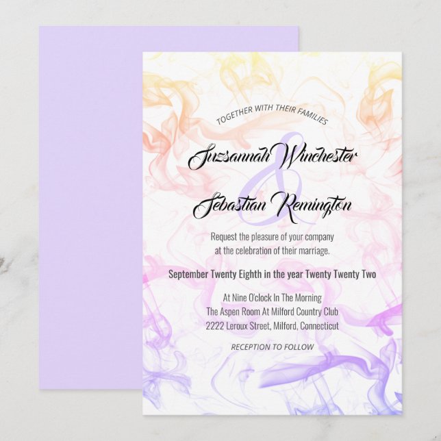 Invitation Mariage moderne coloré Rainbow Mist Modèle (Devant / Derrière)