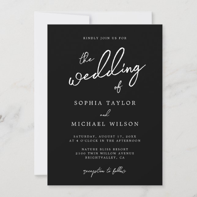 Invitation Mariage moderne contemporain noir et blanc (Devant)