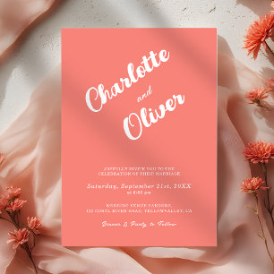 Invitation Mariage moderne corail union écriture rose