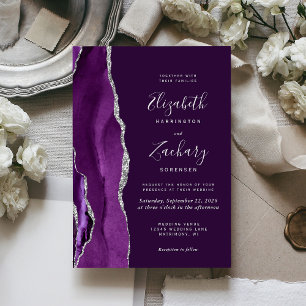Invitation Mariage moderne d'âge d'argent violet profond
