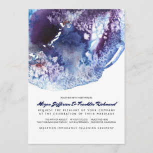 Invitation Mariage moderne d'aquarelle de bleu d'indigo