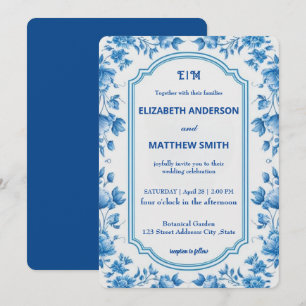 Invitation Mariage moderne de fleurs de carreaux blanc et bla