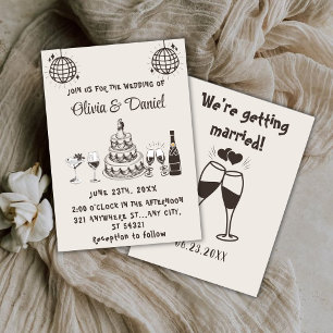 Invitation Mariage moderne de gâteau noir dessiné à la main r