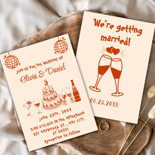 Invitation Mariage moderne de gâteau rouge tiré à main rétro