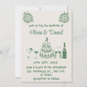 Invitation Mariage moderne de gâteau vert dessiné à la main r
