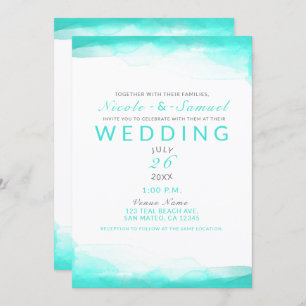 Invitation Mariage moderne de plage d'aquarelle bleue