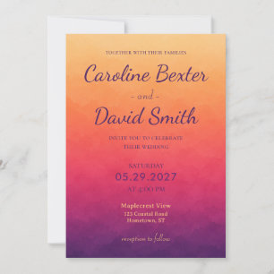 Invitation Mariage Moderne de Plage Ombre au Coucher du Solei