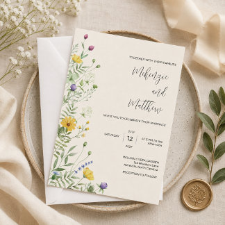 Invitation Mariage Moderne de Prairie Fleurie Bohème Minimali