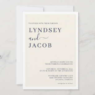 Invitation Mariage moderne Deep Navy bleu et crème