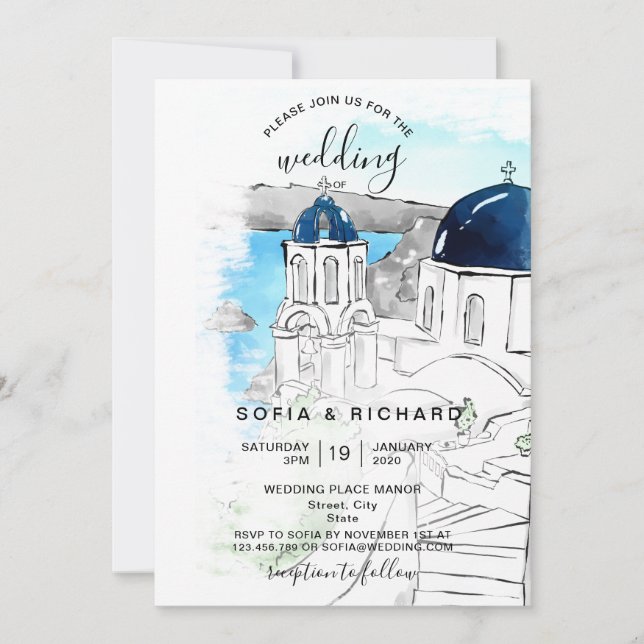 Invitation Mariage moderne Destination Greeek Island Skiathos (Devant)