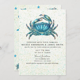 Invitation Mariage moderne du crabe bleu de plage