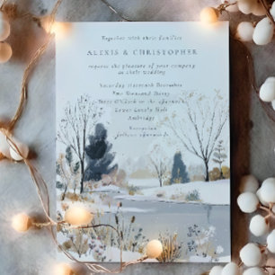 Invitation Mariage moderne du lac d'hiver