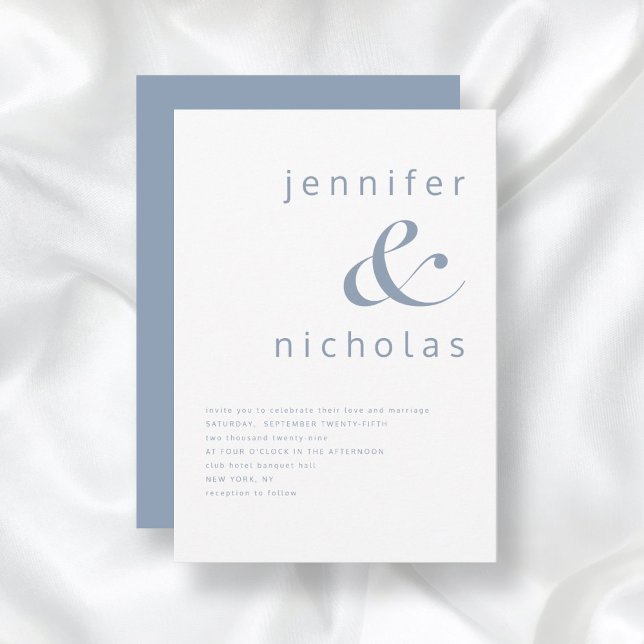 Invitation Mariage moderne Dusty Blue Ampersand (Créateur téléchargé)