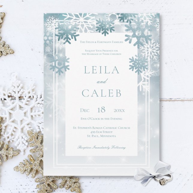 Invitation Mariage moderne Dusty Blue Snowflake (Créateur téléchargé)