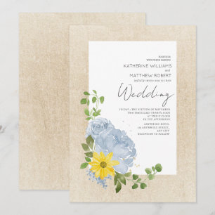 Invitation Mariage moderne Dusty Blue Sunflower Floral Boho