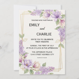 Invitation Mariage moderne & élégant aquarelle lilas magnolia