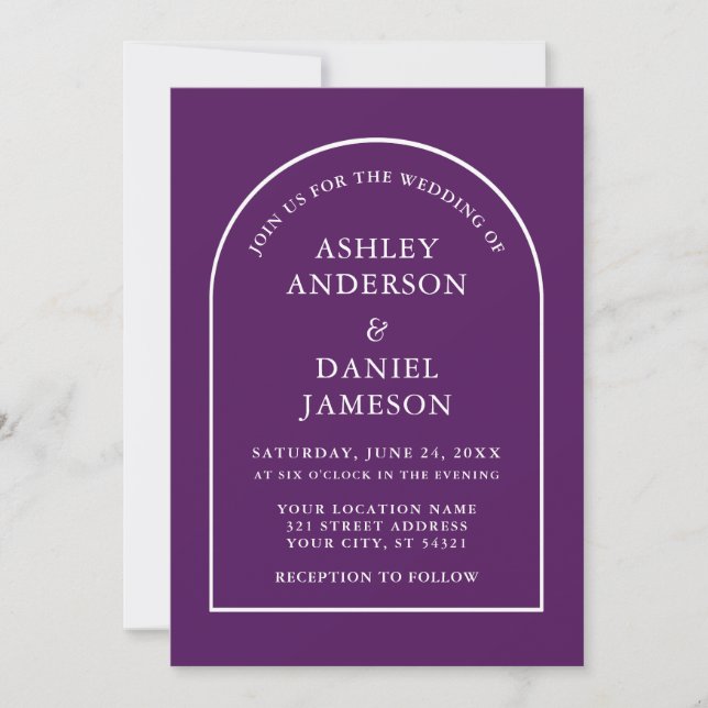 Invitation Mariage moderne élégant Arc violet (Devant)