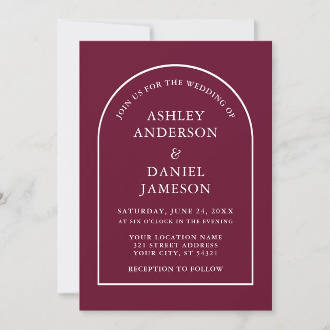 Invitation Mariage moderne élégant Arch Bourgogne (Devant)