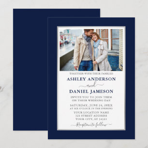 Invitation Mariage moderne Elegant Bleu Argent