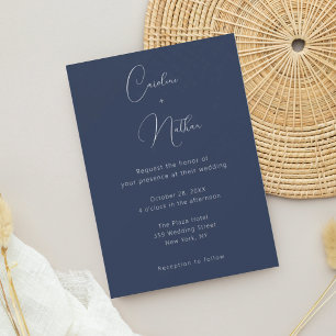 Invitation Mariage Moderne Élégant Classique Bleu Nuit & Blan