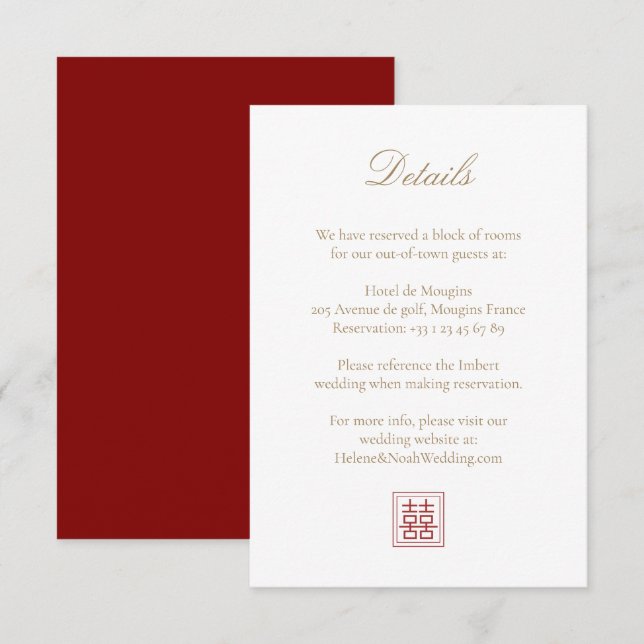 Invitation Mariage moderne élégant Double Happiness Détails (Devant / Derrière)