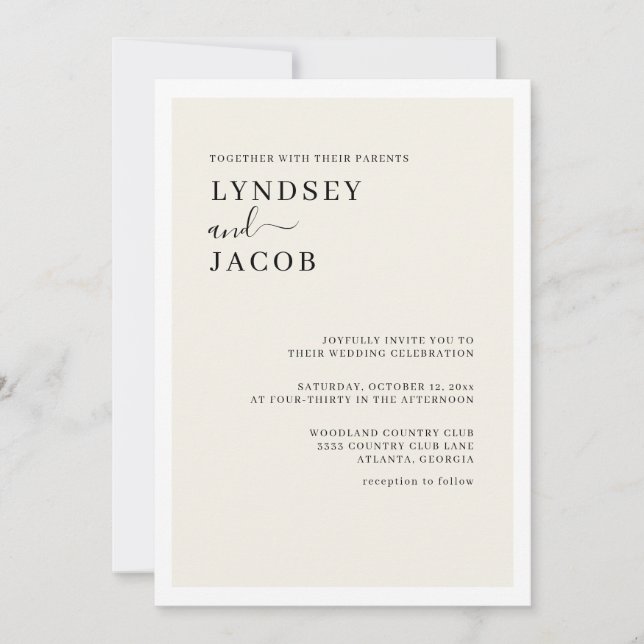 Invitation Mariage moderne élégant noir et crème (Devant)