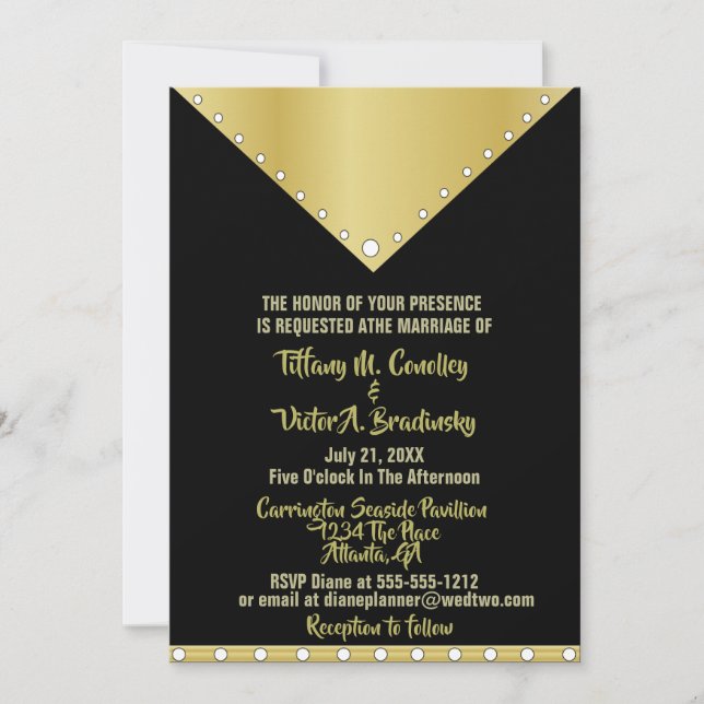 Invitation Mariage moderne élégant noir et or (Devant)