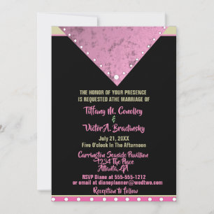 Invitation Mariage moderne élégant noir, rose et or