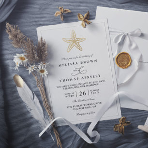 Invitation Mariage Moderne Élégant Or Coquillage Simple Class