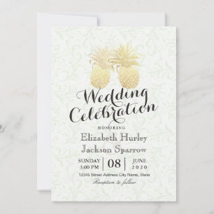 Invitation Mariage moderne Élégant Or Huile d'ananas Couple