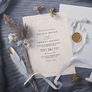 Invitation Mariage Moderne Élégant Orné avec Embossage Vintag