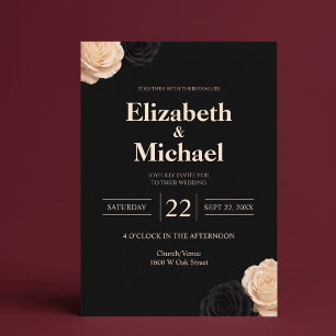 Invitation Mariage Moderne Élégant Rose d'Ivoire Noir