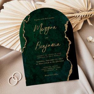 Invitation Mariage moderne Emerald Green Agate Script Arch