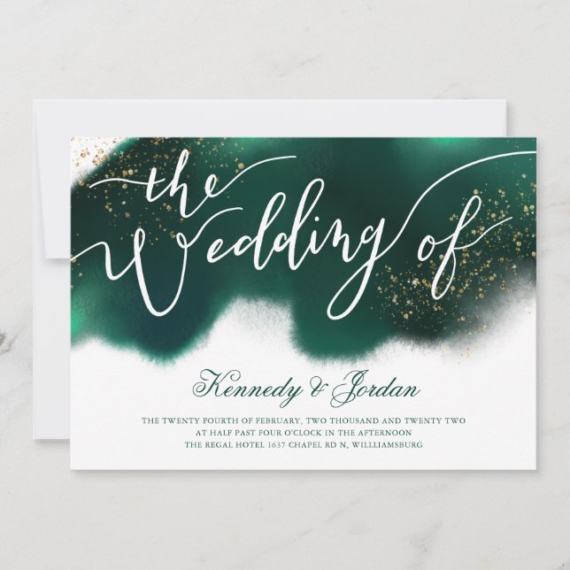 Invitation Mariage moderne Emerald Green Gold (Devant)
