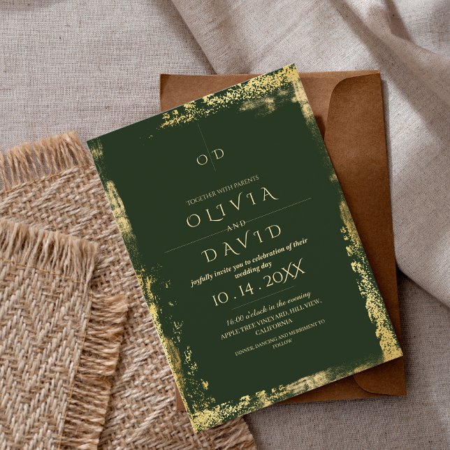 Invitation Mariage moderne Emerald Green Gold (Créateur téléchargé)