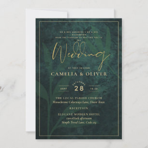 Invitation Mariage Moderne Émeraude Or Héritage Feuillu