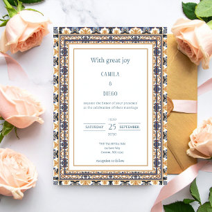 Invitation Mariage Moderne en Carreaux de Talavera Luxueux