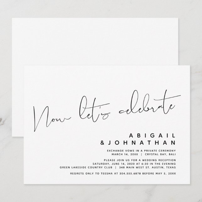 Invitation Mariage moderne en fuite, Célébrons maintenant (Devant / Derrière)