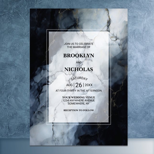Invitation Mariage moderne en marbre noir (Créateur téléchargé)