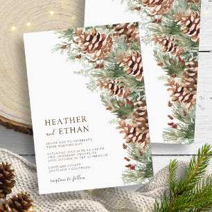 Invitation Mariage Moderne Épine de Pin en Hiver