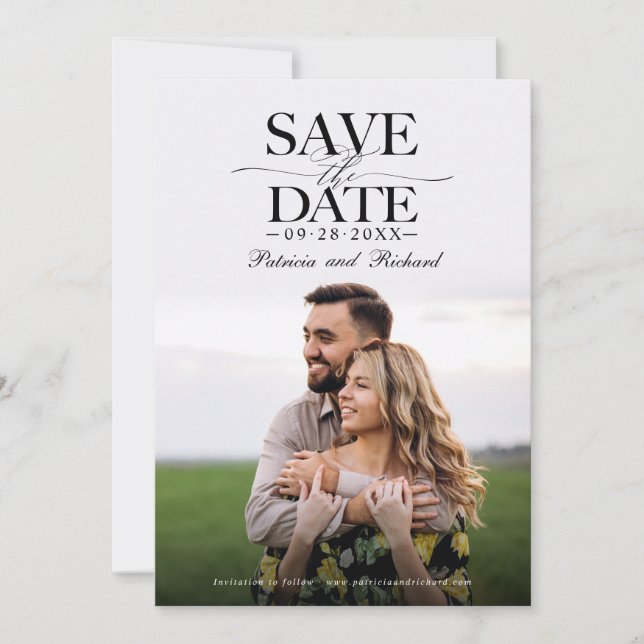 Invitation Mariage Moderne Et Design Enregistrer La Date Phot (Devant)